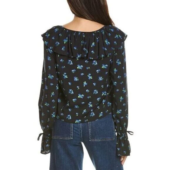 WeWoreWhat WWDT54-1 Women's Sz Medium Black Multi Watercolor Ditsy Ruffle Blouse - Picture 9 of 9